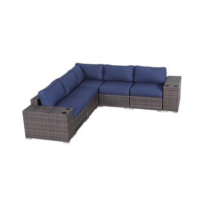 Ensemble de conversation en osier pour 4 personnes avec coussins Arelys