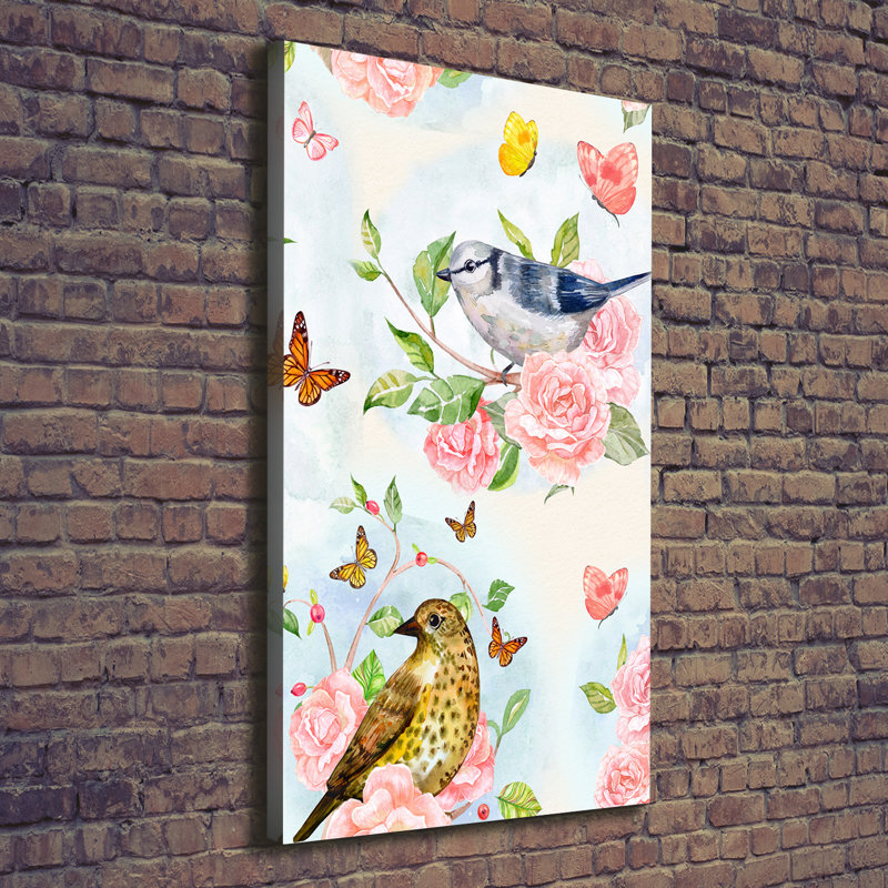 Birds Butterflies Flowers - Wrapped Canvas Print