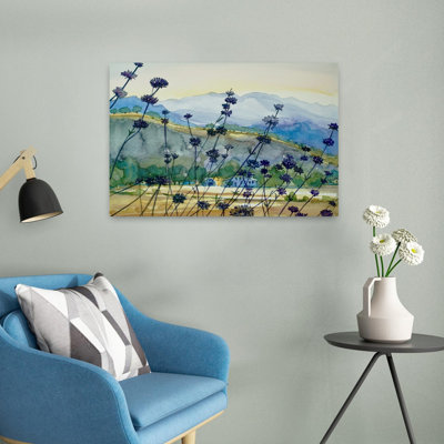 «Lavender Mountain View Peaceful Serene Tranquil Lavender Landscape Mountain», art mural