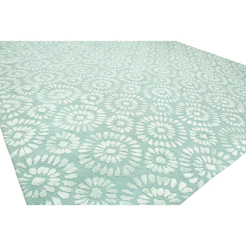 Wool Geometric Area Rug in Light Blue, Rectangle 10' x 14'