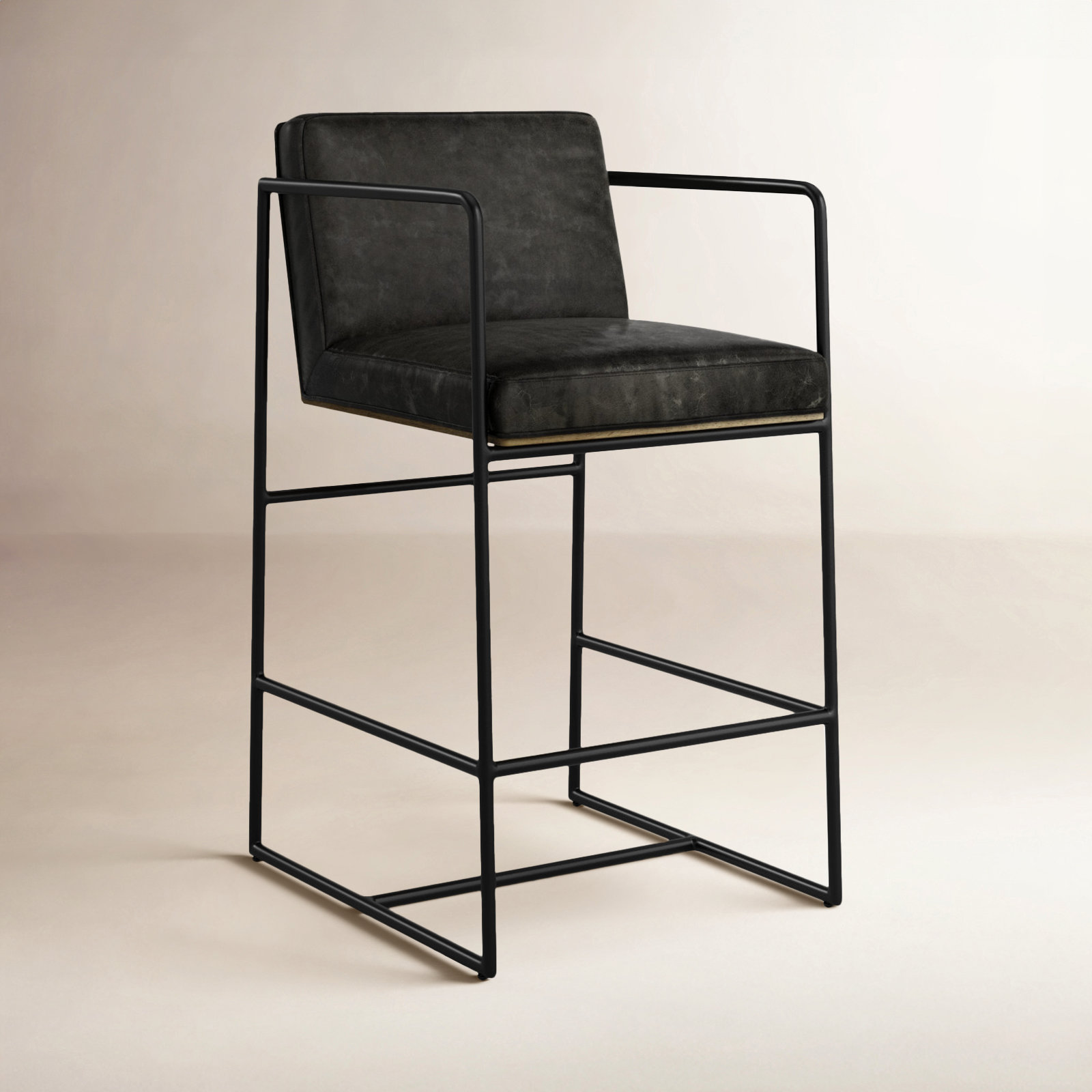 Sidney Genuine Leather Bar & Counter Stool, Counter Stool (26” Seat Height), Dark Gray