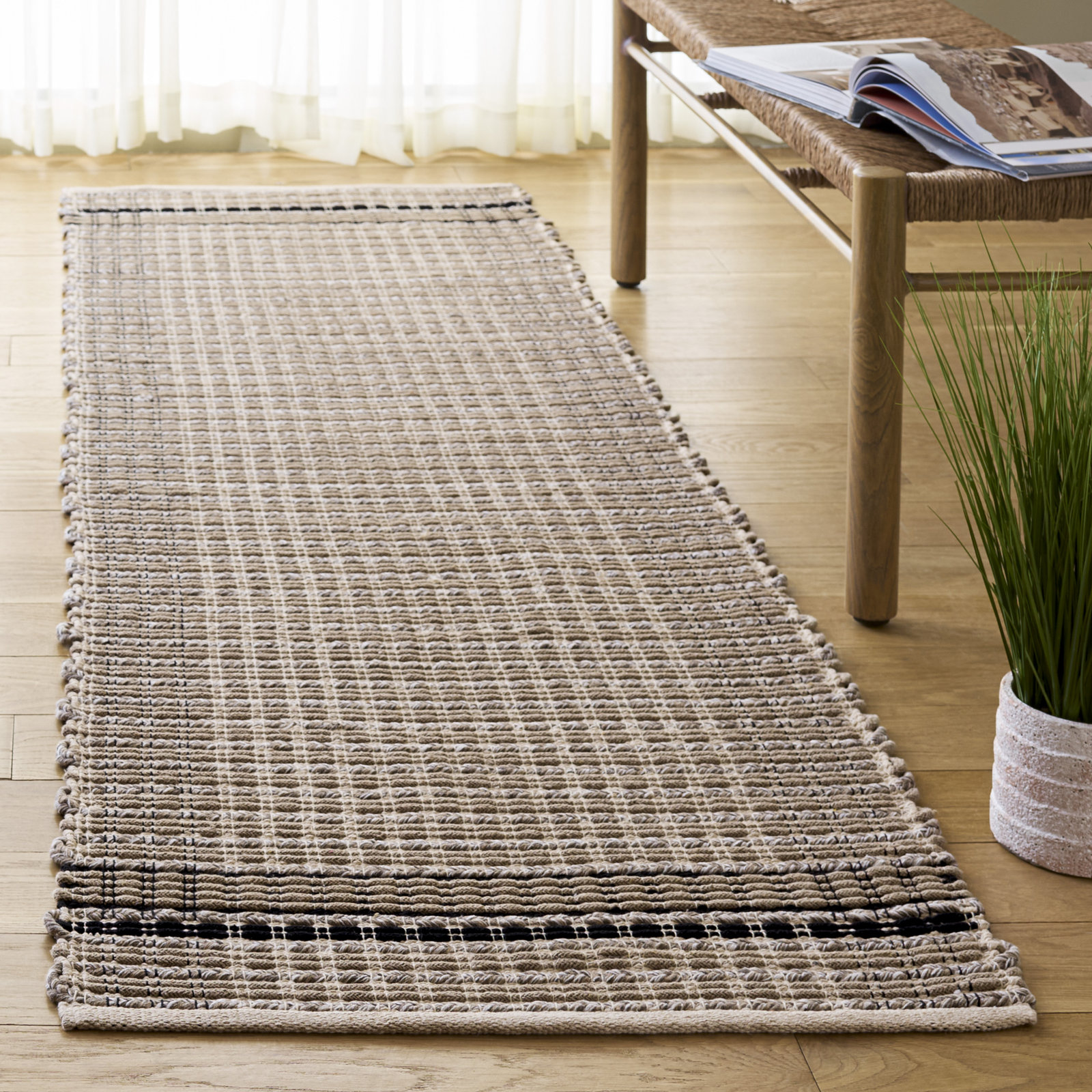 Hand-Woven Striped Cotton Rug, Runner 2'3" x 8'