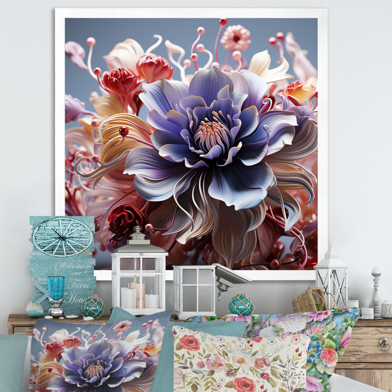 Abstrait floral chuchotement sur toile, Cadre simple blanc, H 24 po x l 24 po x P 1 po