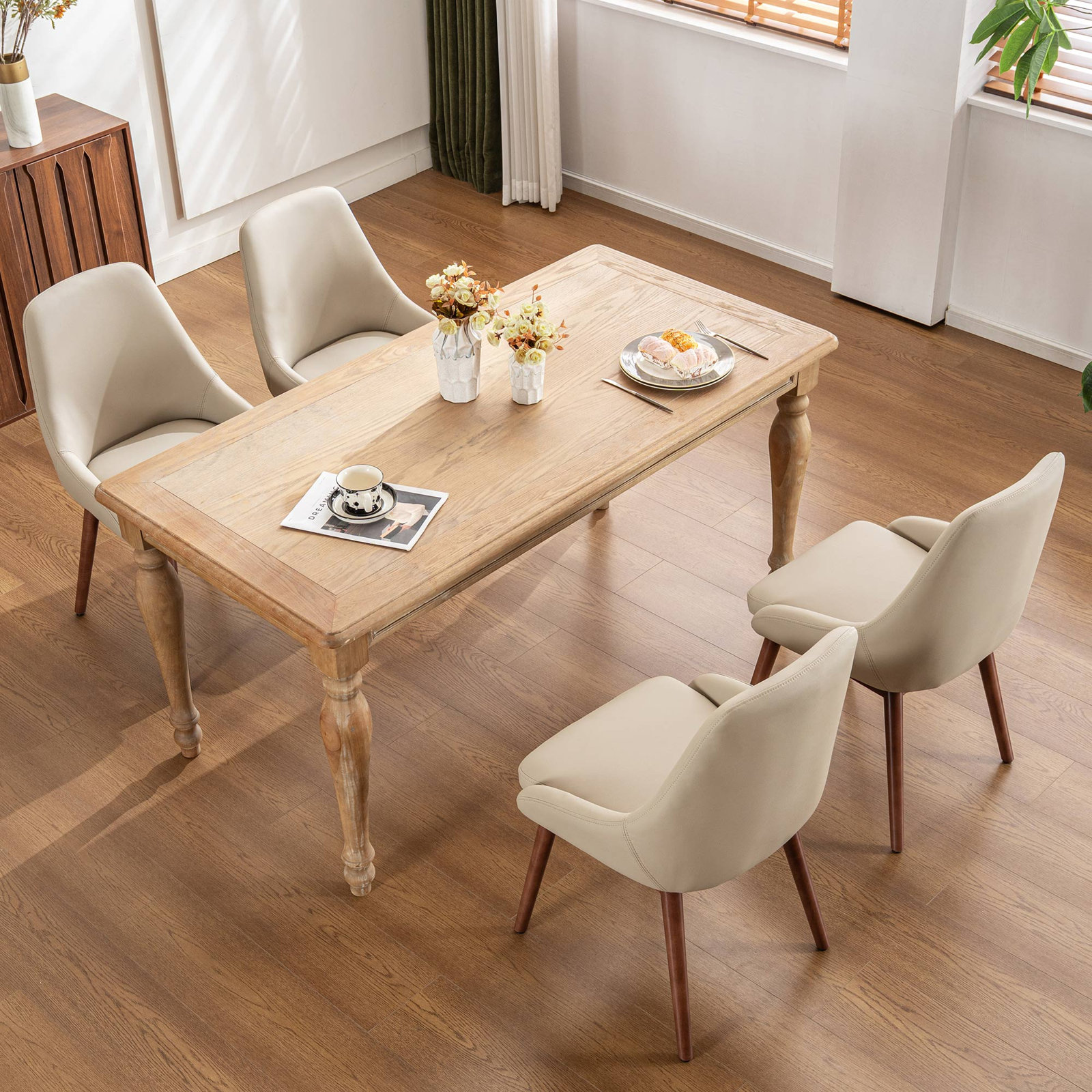 Cervos Dining Armchair, Khaki Faux Leather
