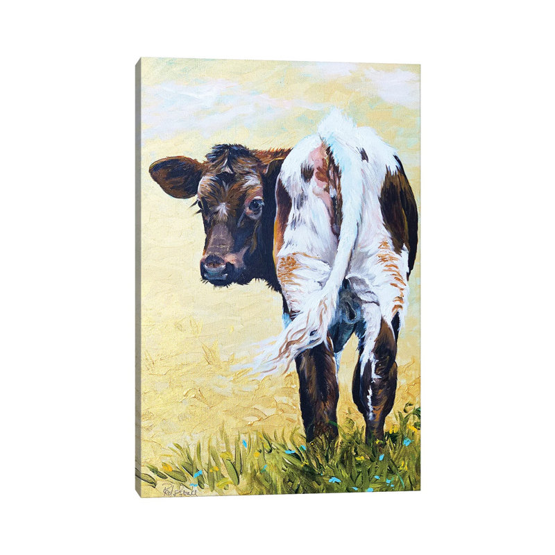 Veau sur doré - estampe numérique sur toile tendue avec châssis, H 26 po x l 18 po x P 1,5 po