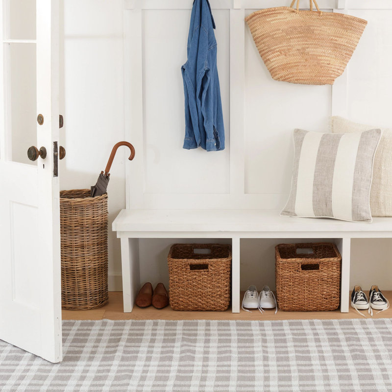 Tattersall Grey Handwoven Indoor/Outdoor Rug, Runner 2'6" x 8'