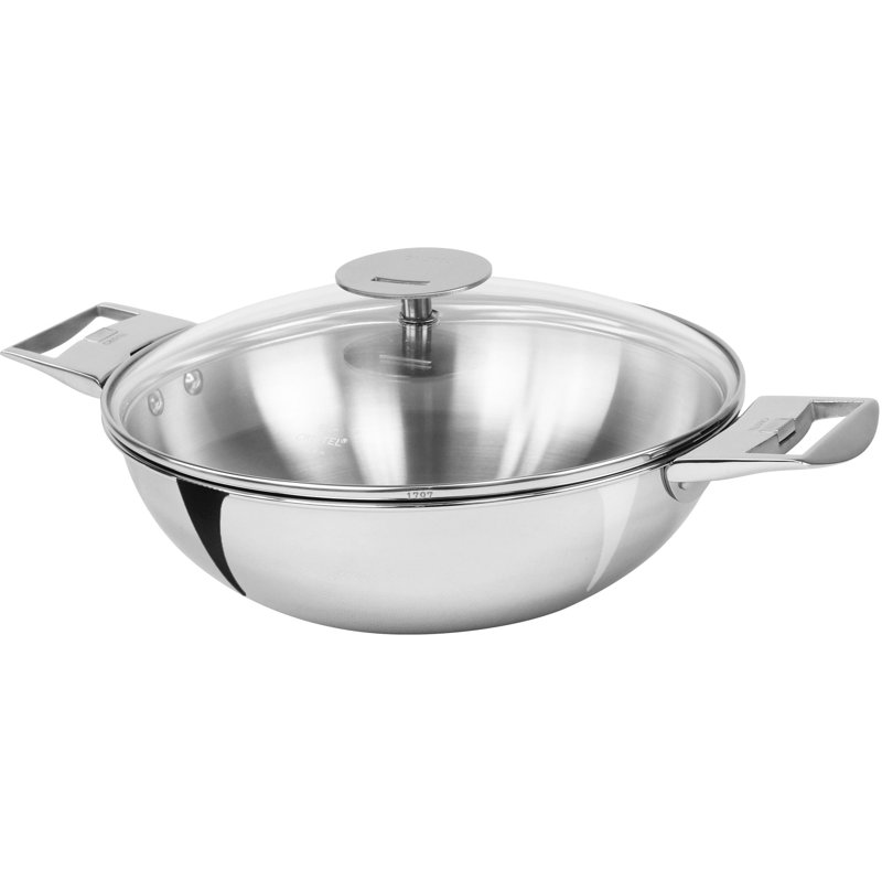 Cristel Casteline Stainless Steel Wok with Lid, 5.5" H x 9.5" W x 11.9" L