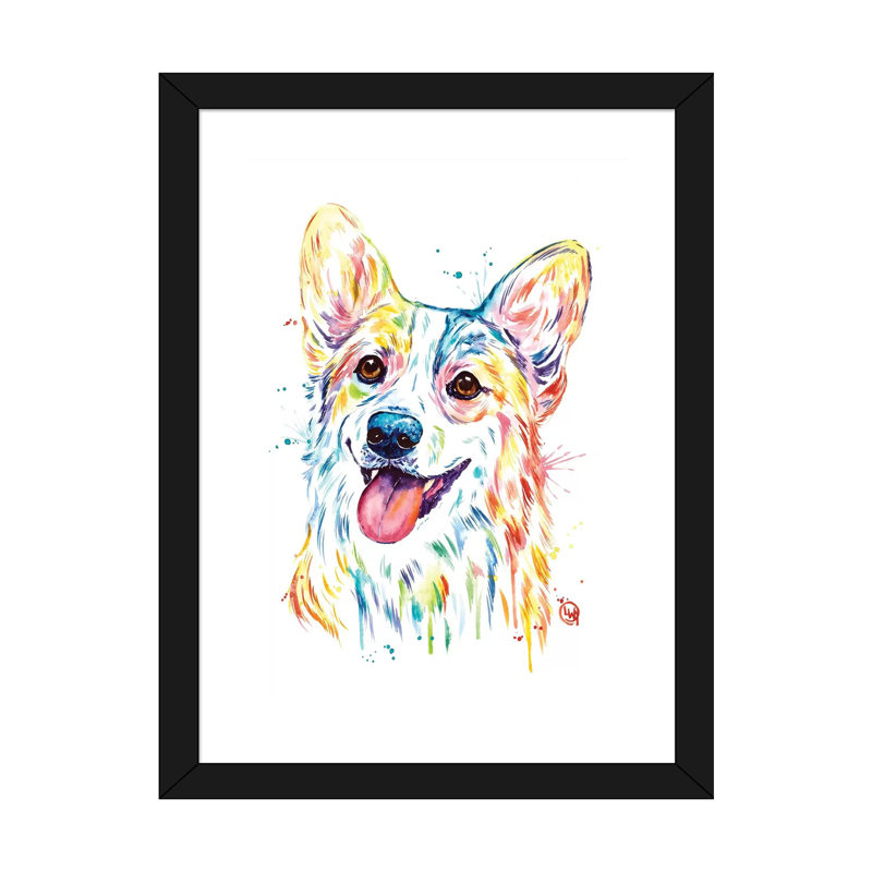 Corgi par Lisa Whitehouse - impression d'art graphique, Papier encadré noir, Blanc, H 24 po x l 16 po x P 1 po
