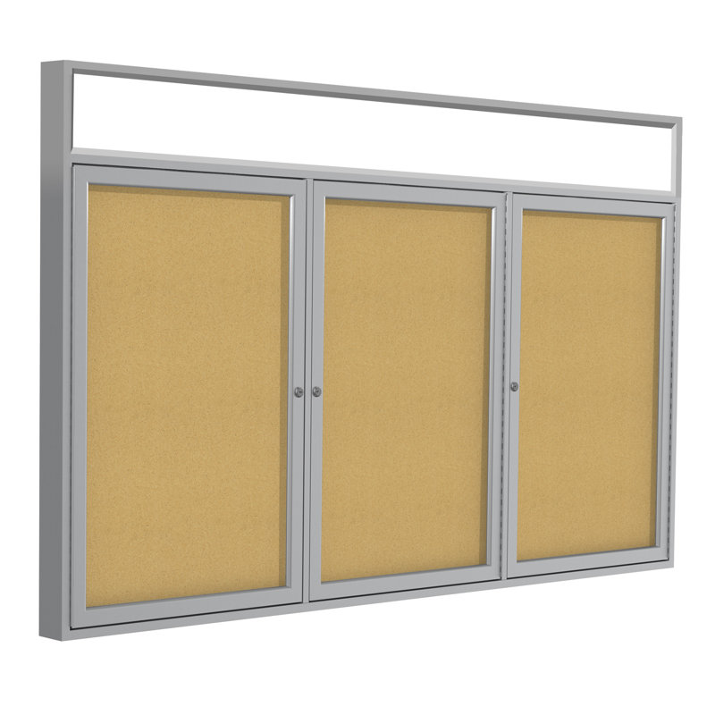Enclosed Cabinet Cork Bulletin Board, Satin Aluminum Indoor, 48" x 72"
