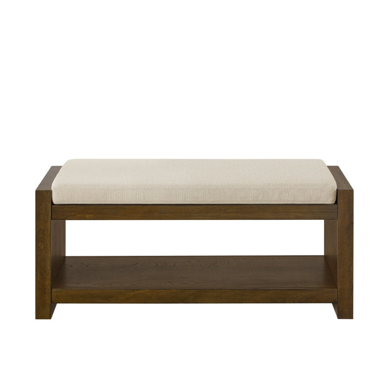 40" Accent Bench With Lower Shelf Shoe Rack, Padded Seating Bench For Living Room, Modern Compact Bed End Bench With Storage For Bedroom Seating, Removable Cushion,  40"W-Ivory