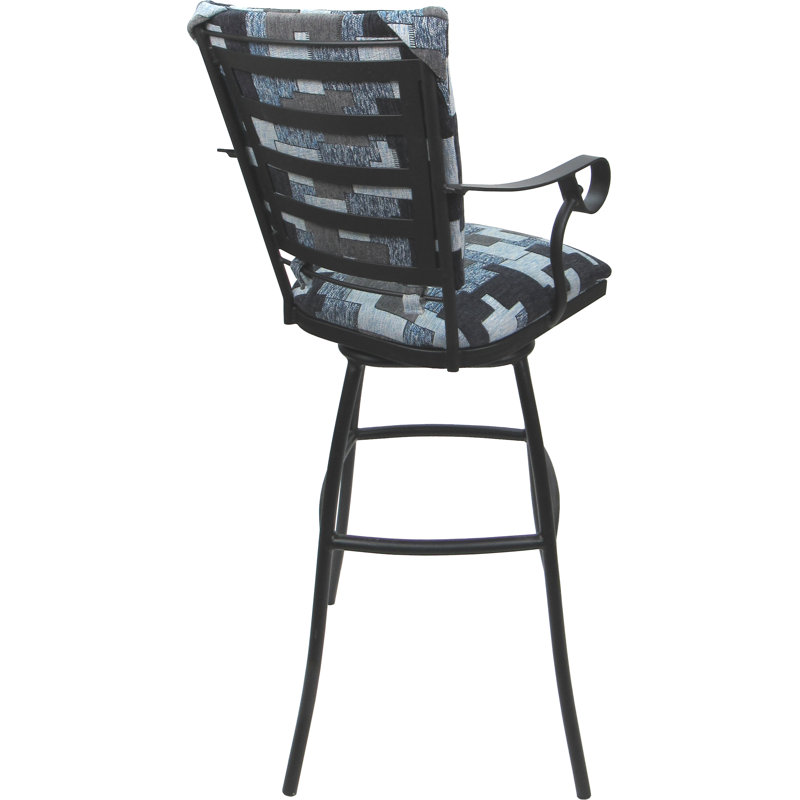 Tabouret d'extérieur d'extérieur très haut 34 po - Dossier rembourré avec accoudoirs, Gris, Marine