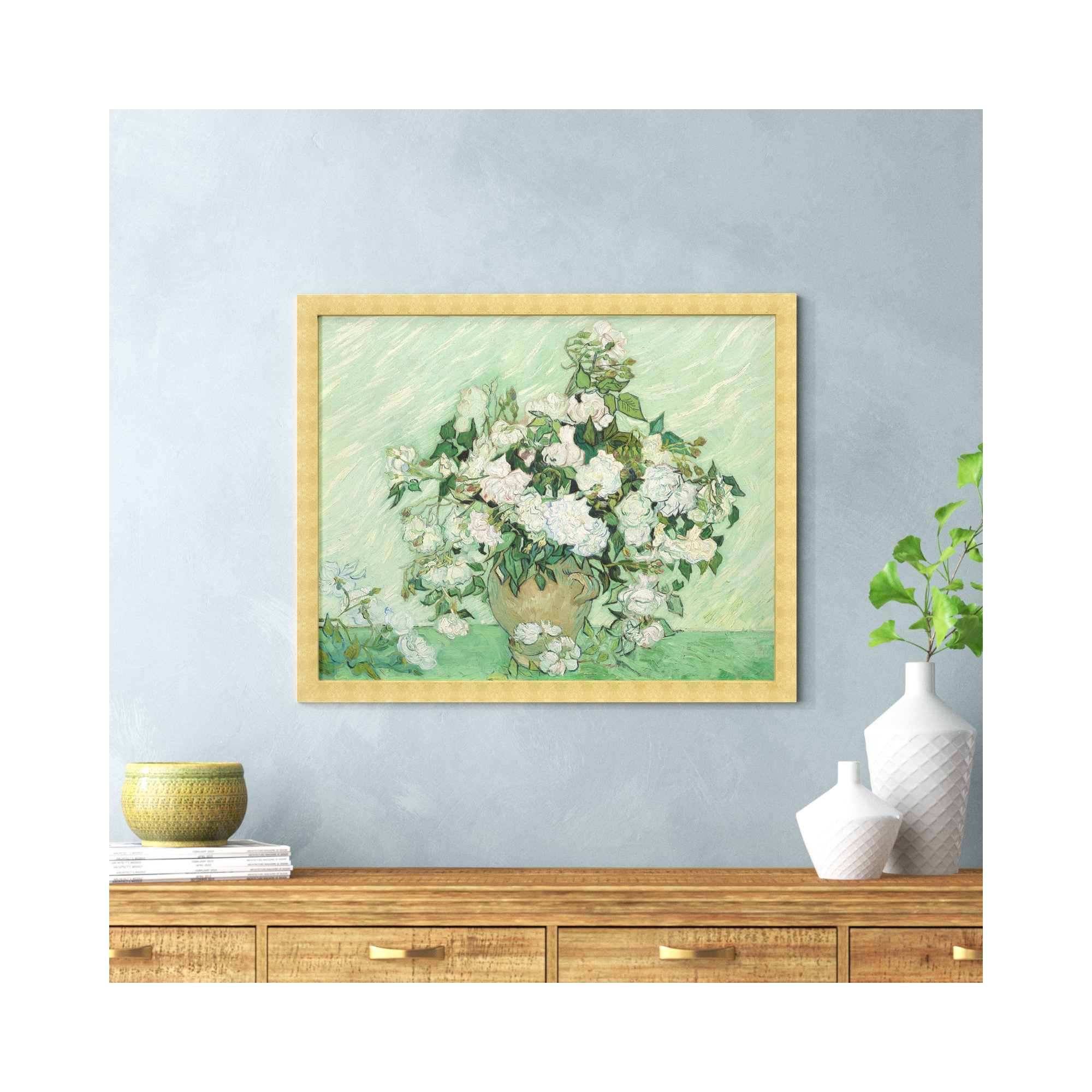 Van Gogh - Roses by Oliver Gal, 26" H x 32" W x 0.5" D, Gold