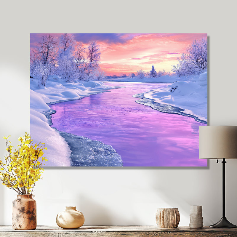 Frozen River In Winter Landscape III - paysages, impression sur métal paysage d'hiver, H 30 po x l 40 po