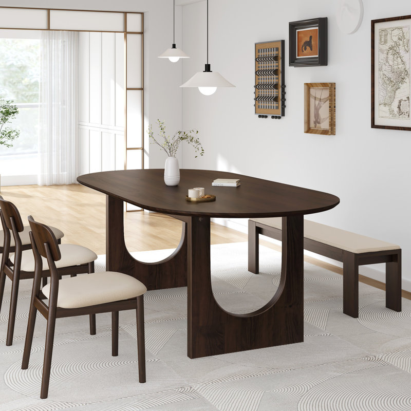 Oval Wood Double Pedestal Dining Table, 30"H x 79"L x 40"W, Walnut