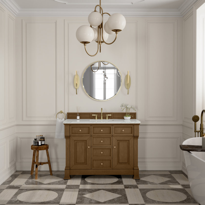 Brookfield Single Vanity W/ Freepower Wireless Charger, Honey Oak, Ethereal Noctis, 48"