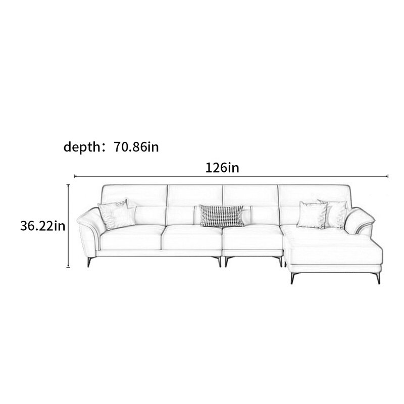 Canapé américain moderne et simple, H 36,22 po x l 126 po x P 70,86 po, 4