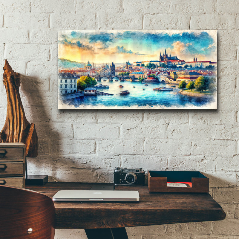 «Prague Watercolor» par Rey Klimt, art mural en verre acrylique, 24 po x 12 po