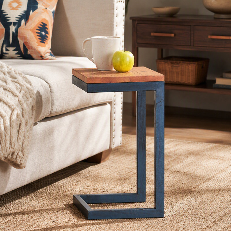 End Table, Small Side Table, C Shaped End Table, Wood Side Table, Metal Side Table