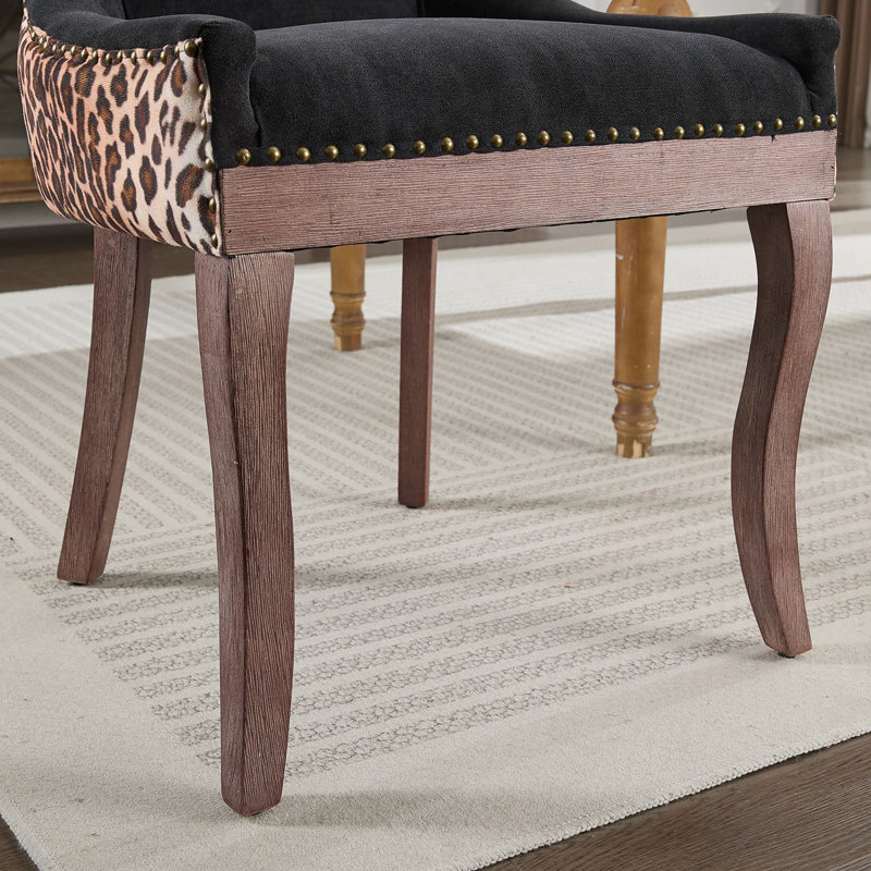 A&a furniture ultra side dining chairs | set of 2 | thickened fabric, solid wood legs | bronze nailhead, Black/Brown Leopard