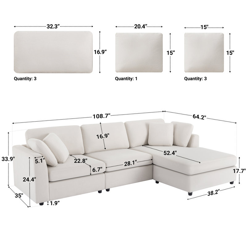 Wauseon 2-Piece L Shape Sofa with Convertible Chaise