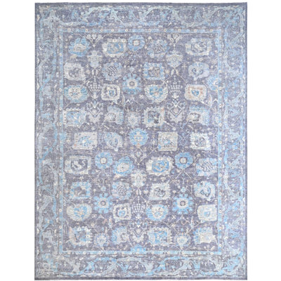 Tapis bleu noué à la main de haute qualité