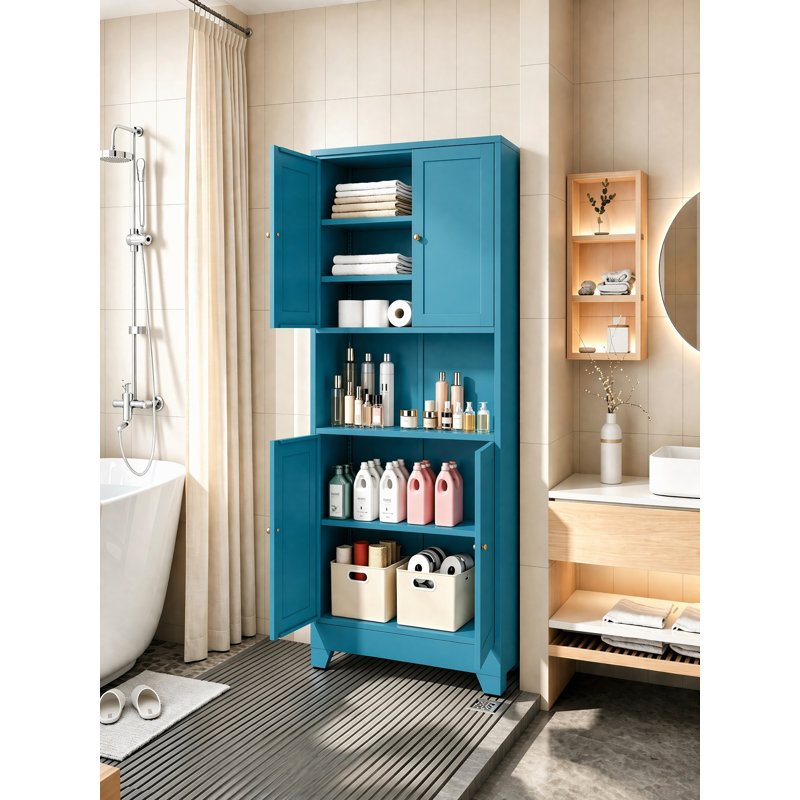  Armoire de rangement en métal de 69 po de hauteur, garde-manger avec support pour micro-ondes, Bleu