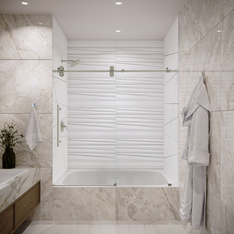 Porte de baignoire coulissante en verre trempé 3/8 po Briza, Acier inoxydable brossé