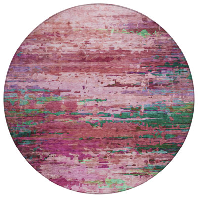 Machine Washable Indoor/Outdoor Xhevrie Pink Rug