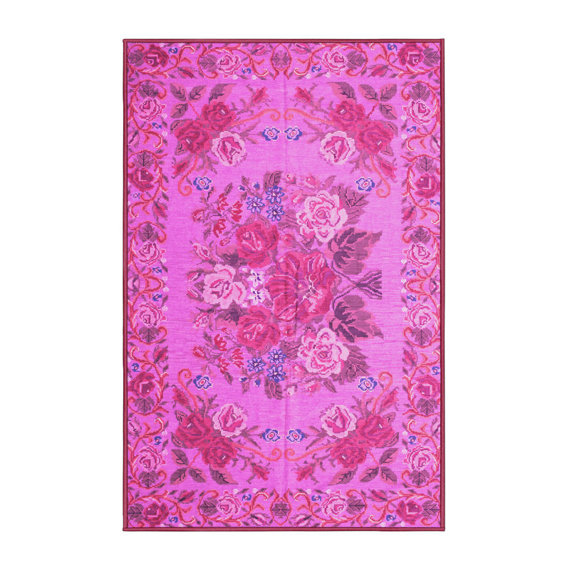 Tapis rose tissé à la machine KPRAS, Rectangle 7 pi x 10 pi