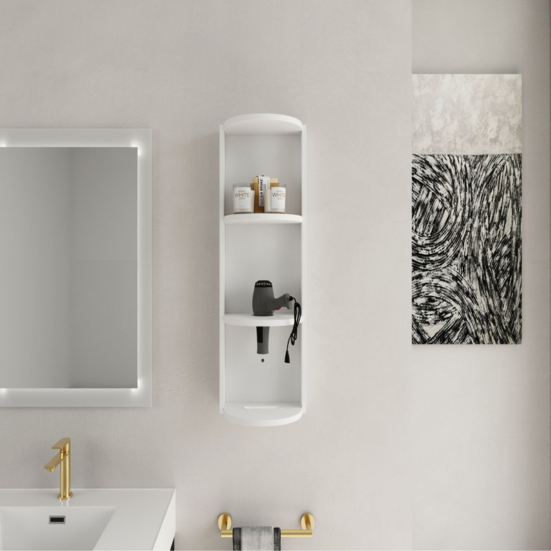 12" Bathroom Wall-Mounted Storage Rack, Float Mounting Design,(KD-Packing), Glossy White