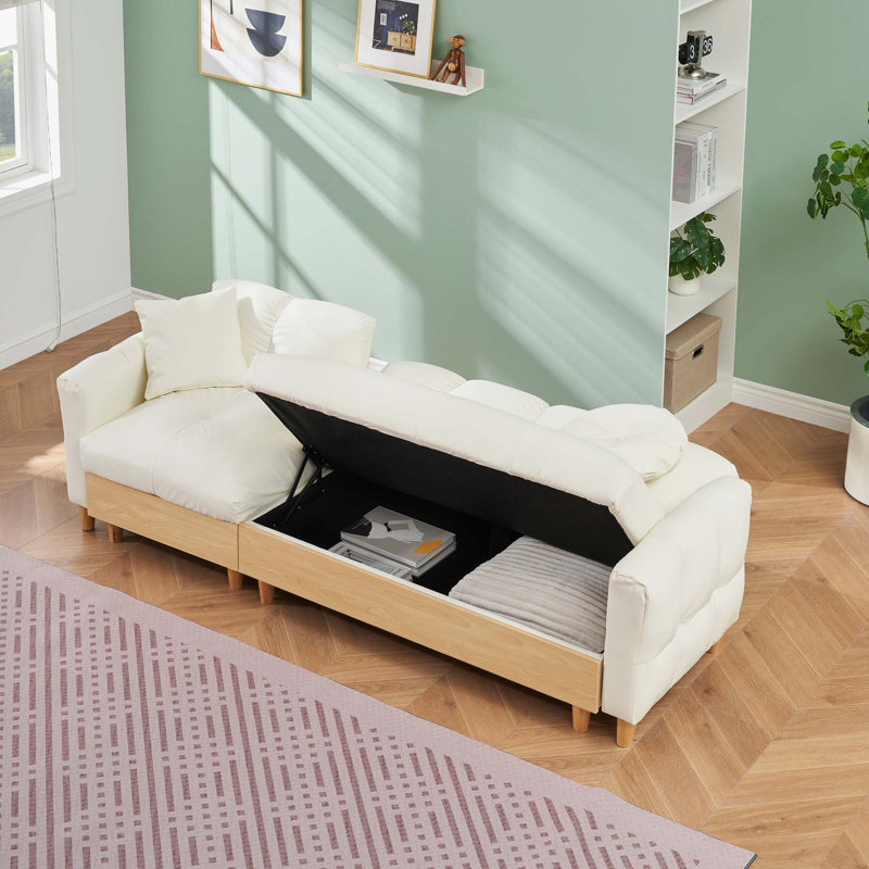 Canapé-lit à 3 places avec technologie Locker, Velours beige, H 30 po x l 106 po x P 35 po, 4