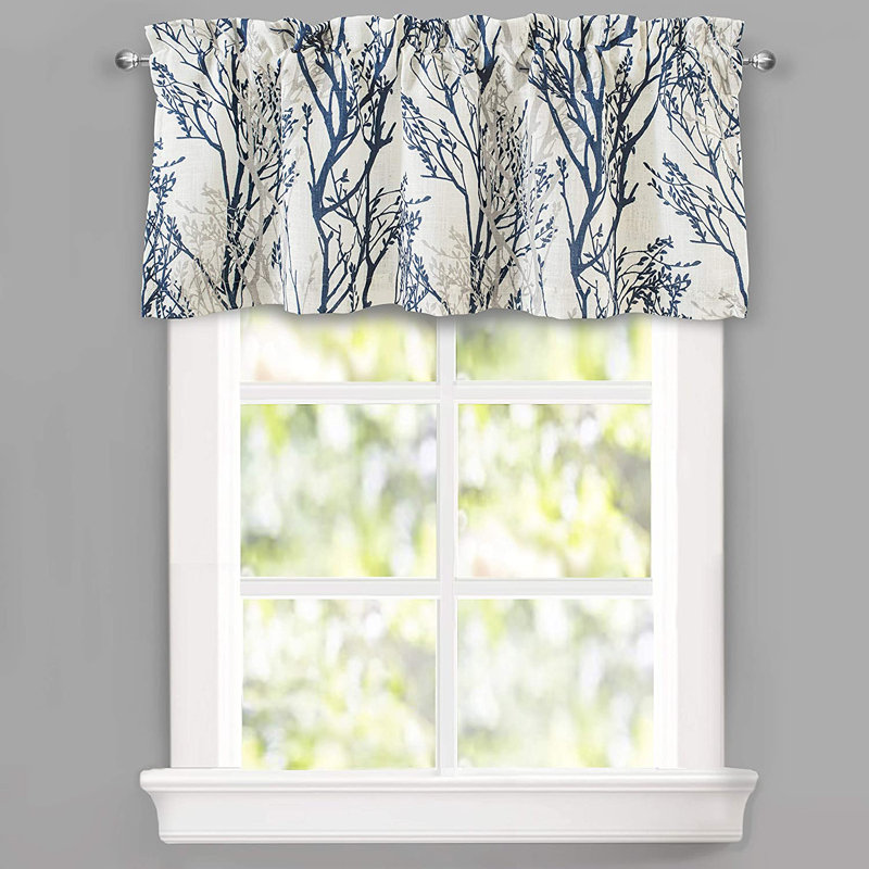 Tree Branch Linen Lined Double Layer Thermal Insulated Room Darkening Blackout Valance, Blue, 52" W x 24" L