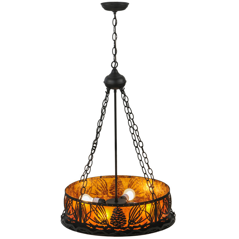 Rustic Lodge 4 - Light Glass Chandelier, Amber, Black, 35" H x 22" W x 22" D