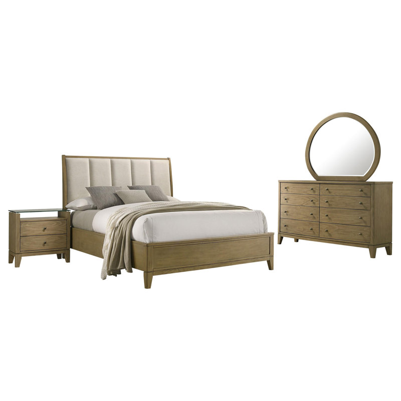 Ensemble de chambre avec très grand lit 4 pièces Leny, Très grand californien, 4 Pcs: Bed, Nightstand, Dresser, Mirror