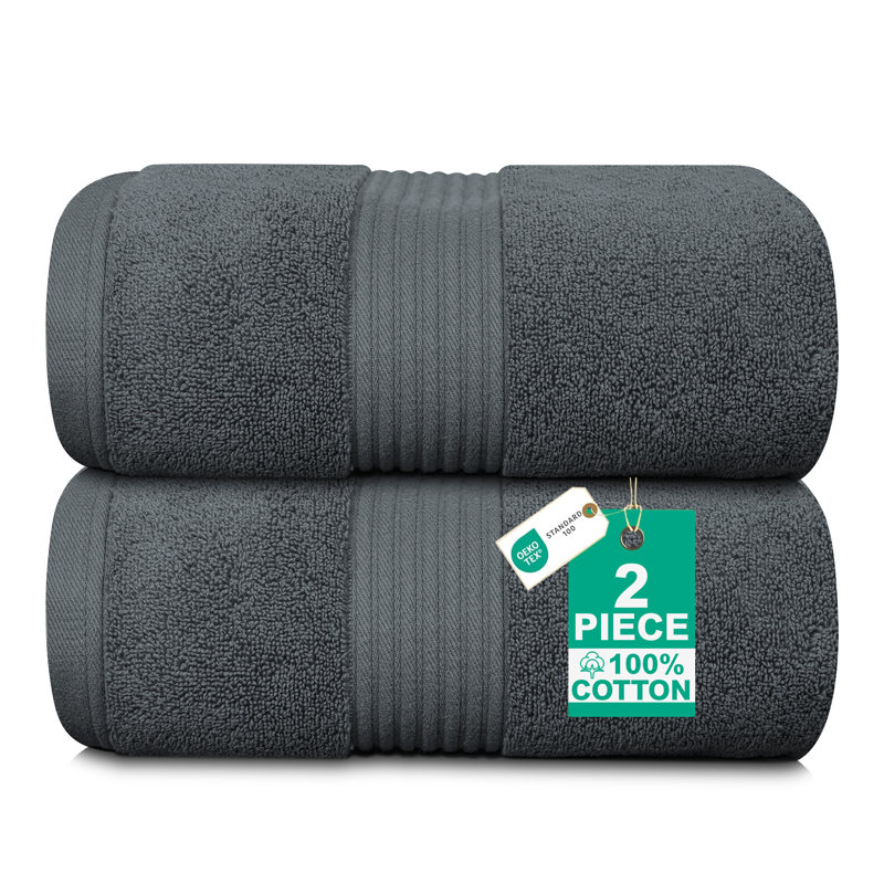 100% Cotton, Zero Twist Bath Sheet set 4 piece (2 x Bath Sheet - 100x150, 2 x Hand Towels - 50 x 90) 580gsm, Charcoal