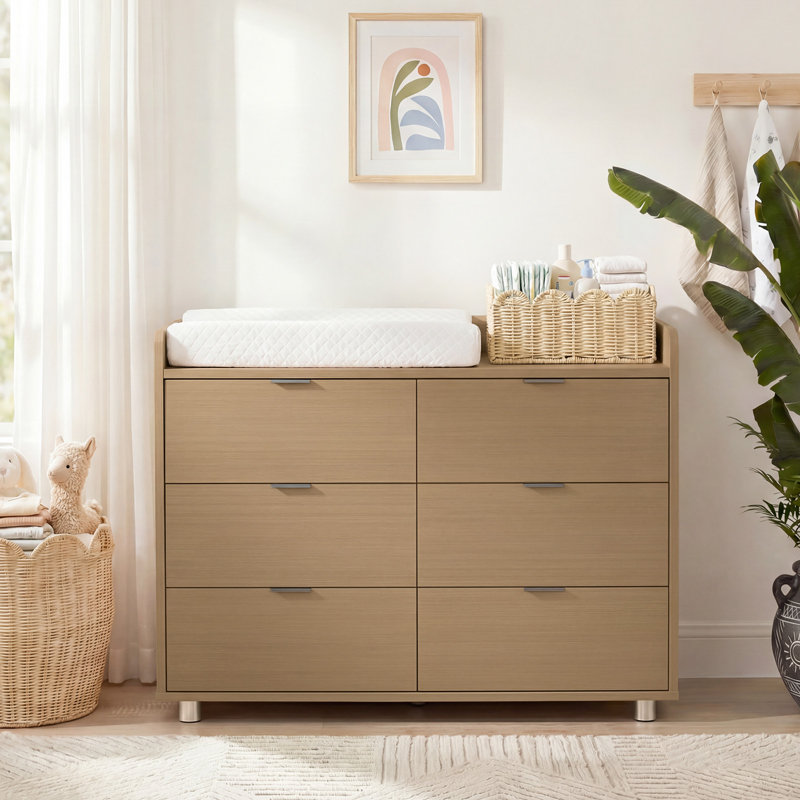 Lamello 6-Drawer Changing Table Dresser With Change Pad, Brown
