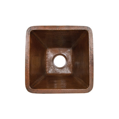 17" Large Square Hammered Copper Bar/Prep Sink