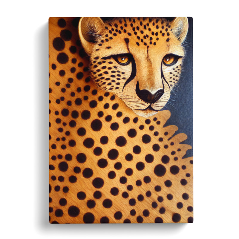Cheetah Wood Carving - Wrapped Canvas, 50cm H x 35cm W x 3cm D