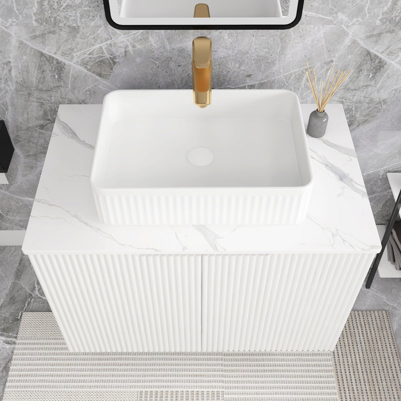 Boika Single Bathroom Vanity with Ceramic Top, White