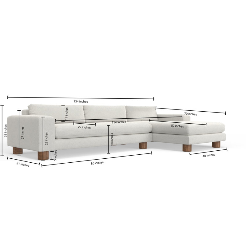 Milo 135" 2-Piece Sectional, Pearl , Right Hand Facing