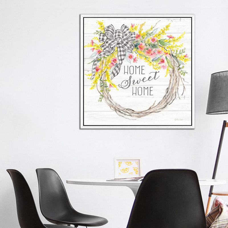 Spring Gingham Wreath Home by Cynthia Coulter - Gallery-Wrapped Canvas Giclée on Canvas, White Floater Frame