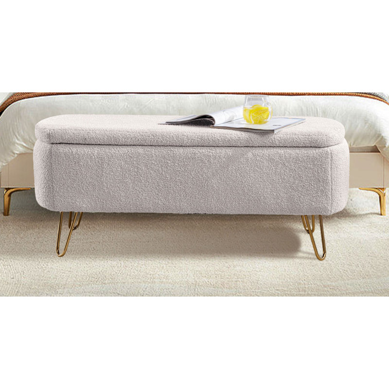 Lemmonds Faux Fur Upholstered Storage Bench, Ivory Fax Fur