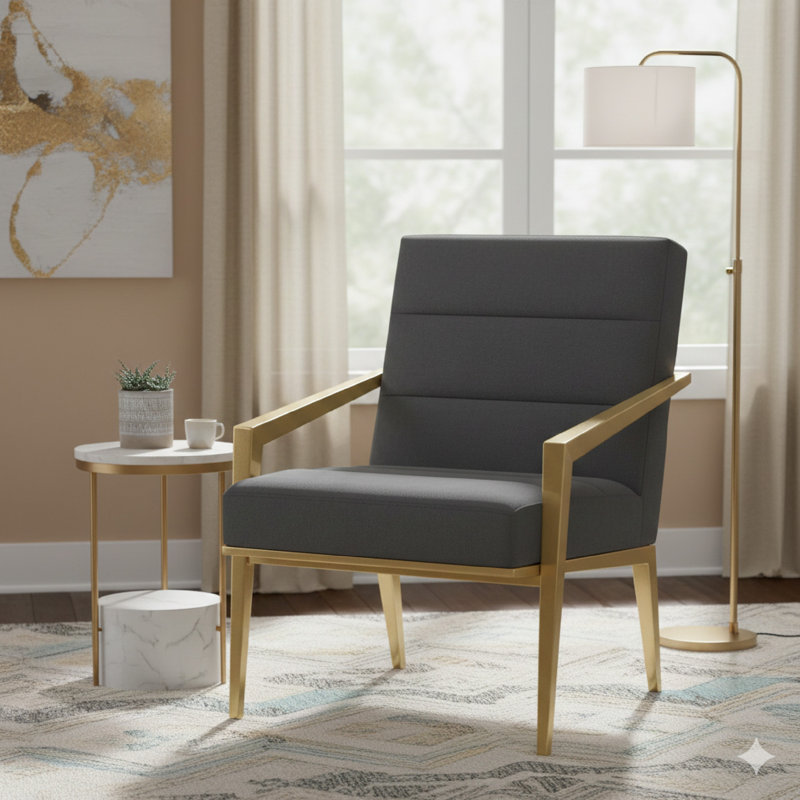 Kirra Upholstered Metal Arm Accent Chair, Gray Fabric