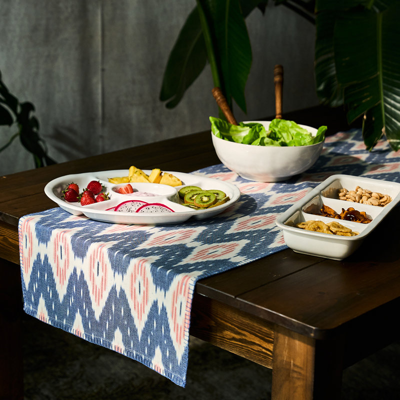 Ikat 18" x 90" Table Runner - Blue/Pink, 90" L x 18" W