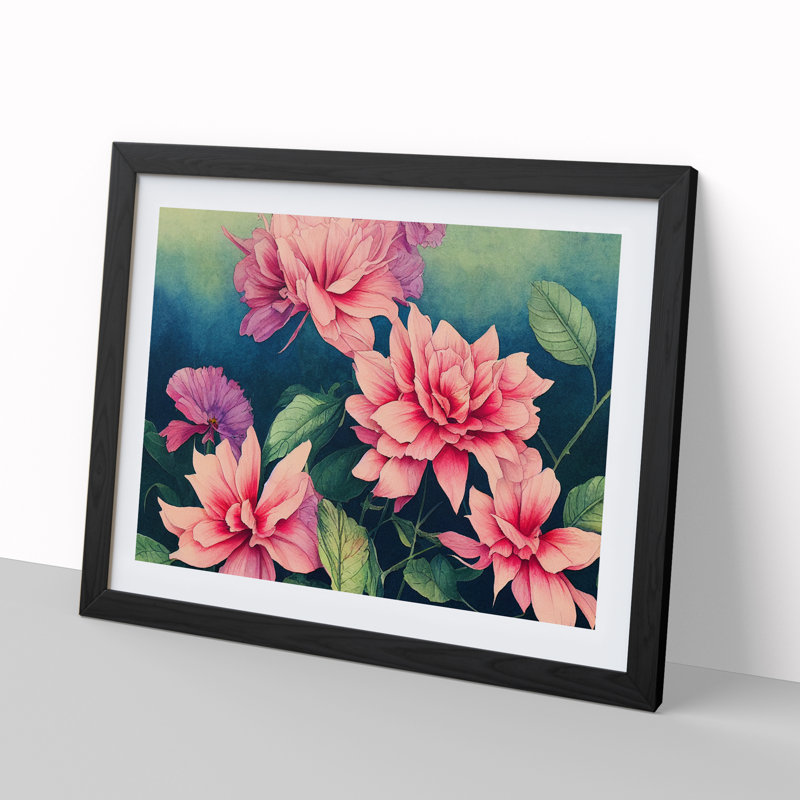 Evocative Watercolour Flowers - Single Picture Frame Painting, 25cm H x 34cm W x 2cm D, Black