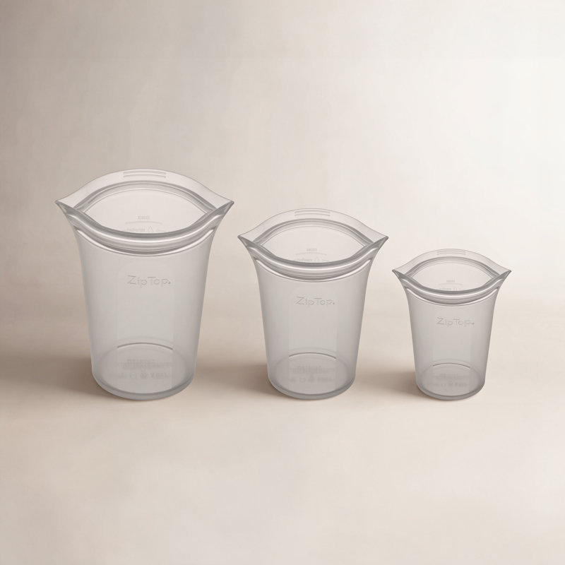 Sacs de rangement pour aliments réutilisables à fermeture éclair | Ensemble de 3 tasses [Gris] | Va au micro-ondes, au lave-vaisselle et au congélateur