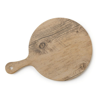 SB-775-OW – 7.75" Round Faux Oak Wood Display W/ Foot, 10.75" W/ Handle, 0.5" Tall