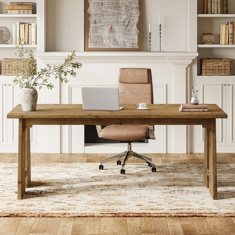 70.9-Inch Long Solid Wood Executive Desk, Farmhouse Office Computer Desk With Sturdy Wooden Legs