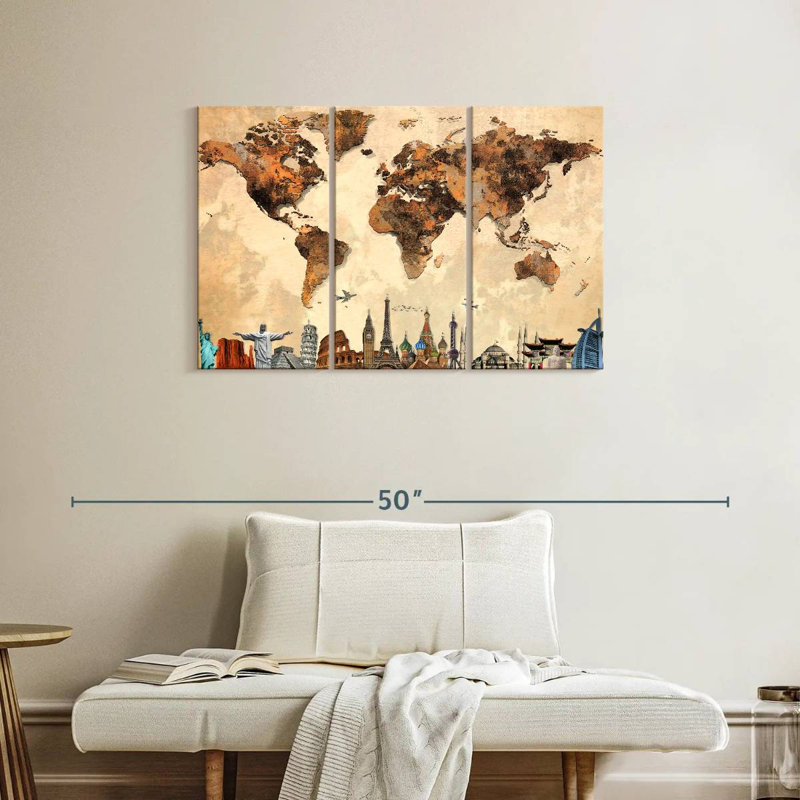 «Rustic Map», reproduction sur toile, H 24 po x l 38 po x 1,25 po