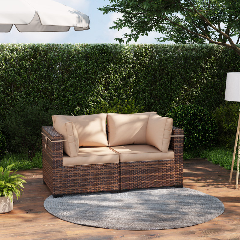 Wicker Outdoor Patio Sofa, Beige